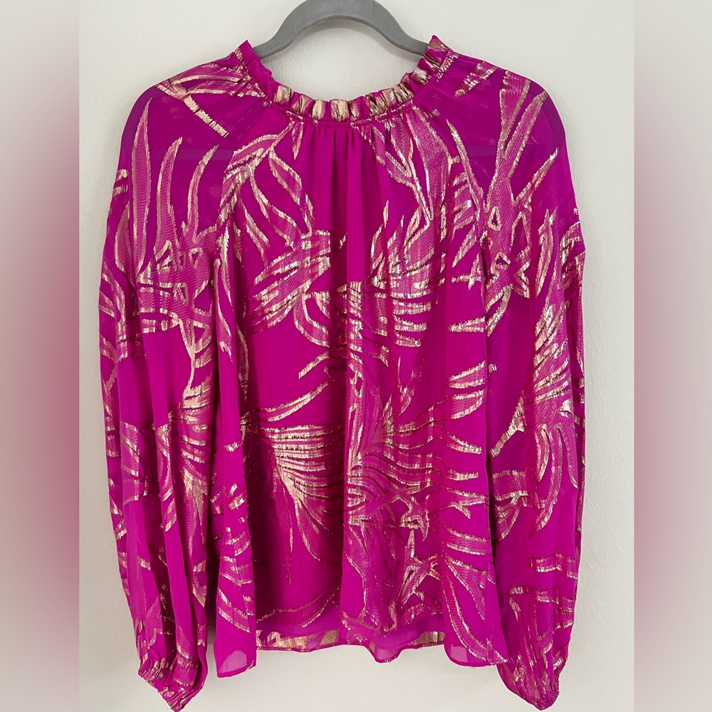 Lilly Pulitzer fuschia and gold blouse, size M